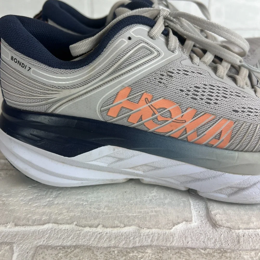 Hoka One One Bondi‎ 7 Sneakers Womens Running Shoes Lunar Rock Blue Cushioned